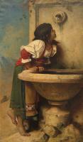 Bonnat, Leon - Roman Girl at a Fountain by French painter Leon Bonnat